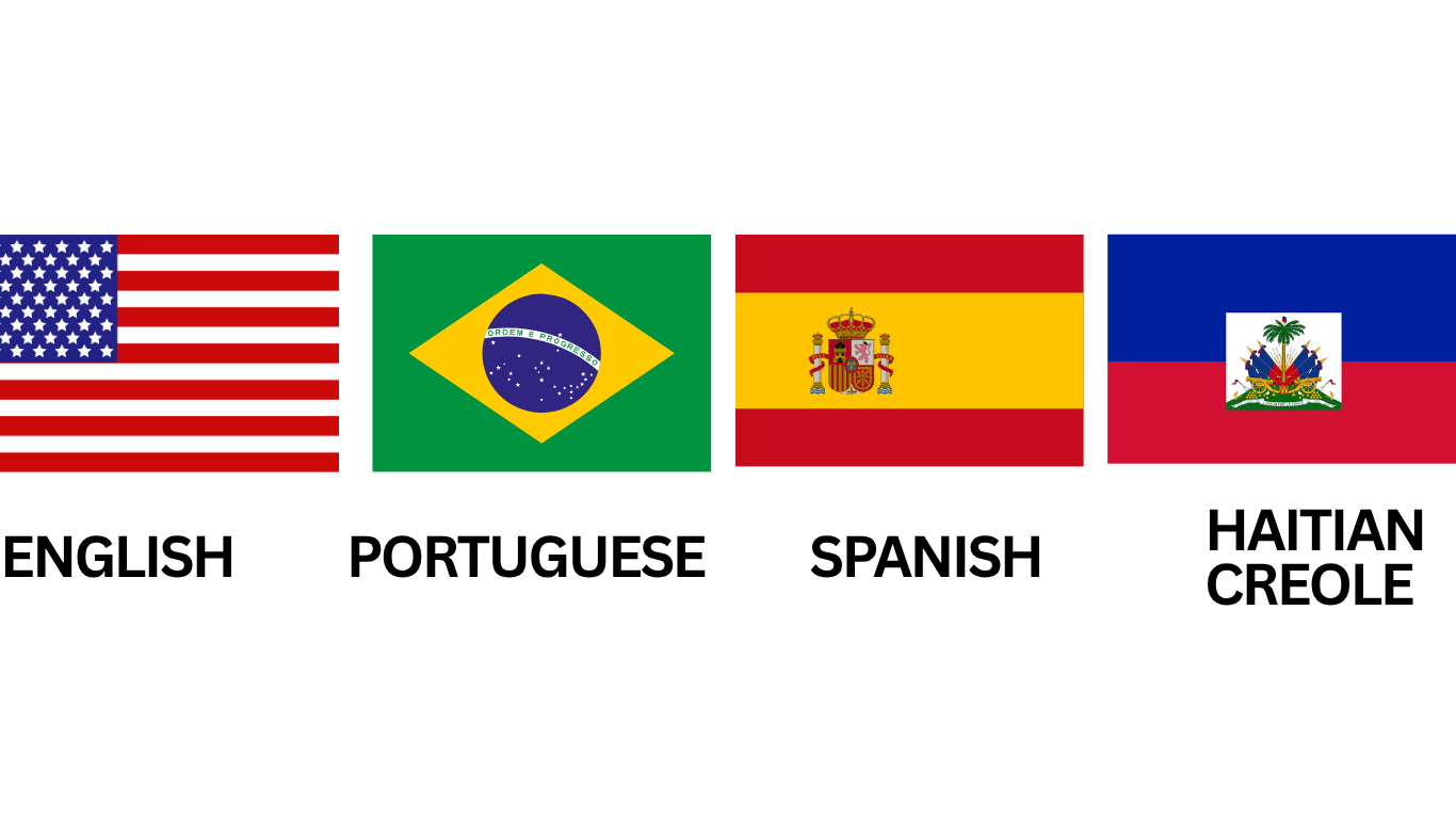 Flags of the United States, Brazil, Spain, and Haiti.