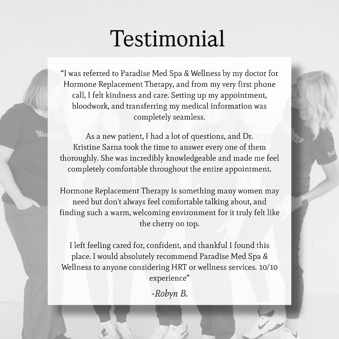 We love reading about your experience and are always honored to be apart of your HRT journey! 🤍

Wondering if Hormone Replacement Therapy is right for you? Schedule your consult today to get started!

602-266-8144

#wellnessaz