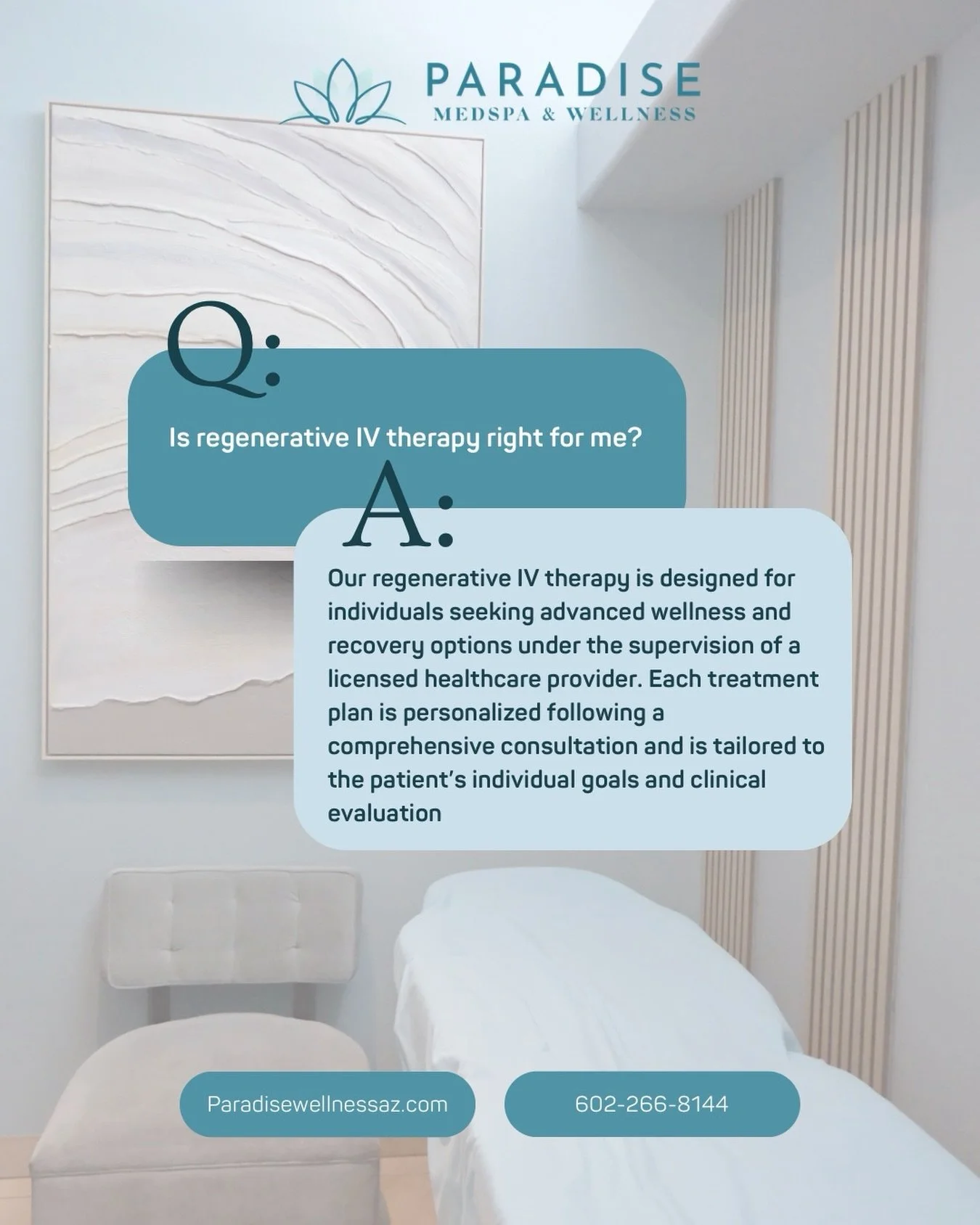 Curious if regenerative IV Therapy can help you? Give us a call today and schedule a consultation with on of our expert team members!🤍

602-266-8144
Paradisewellnessaz.com

#explore #ivtherapy