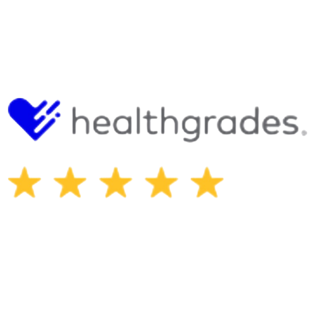 Healthgrades logo with five yellow stars below it.