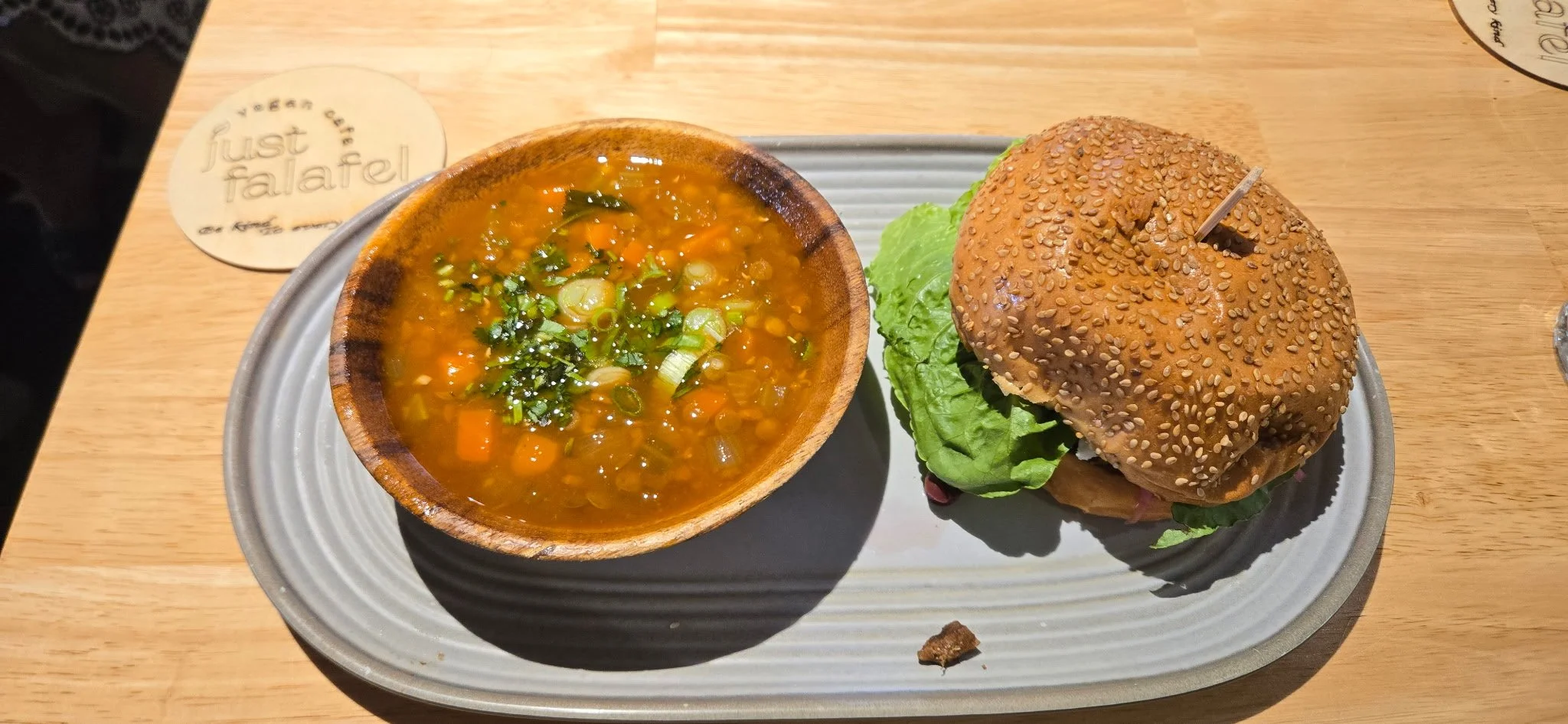 Jackfruit Burger with Lentil Soup