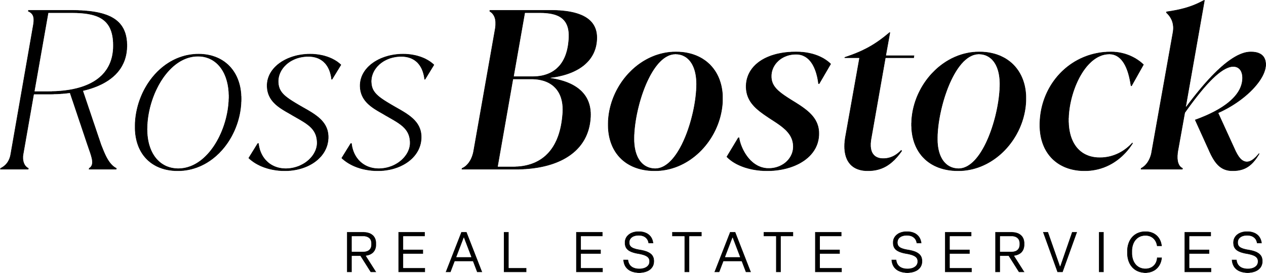 Logo for Ross Bostock Real Estate Services with black outline text on transparent background