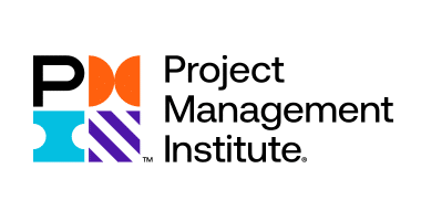 Logo of the Project Management Institute with black text and colorful geometric shapes