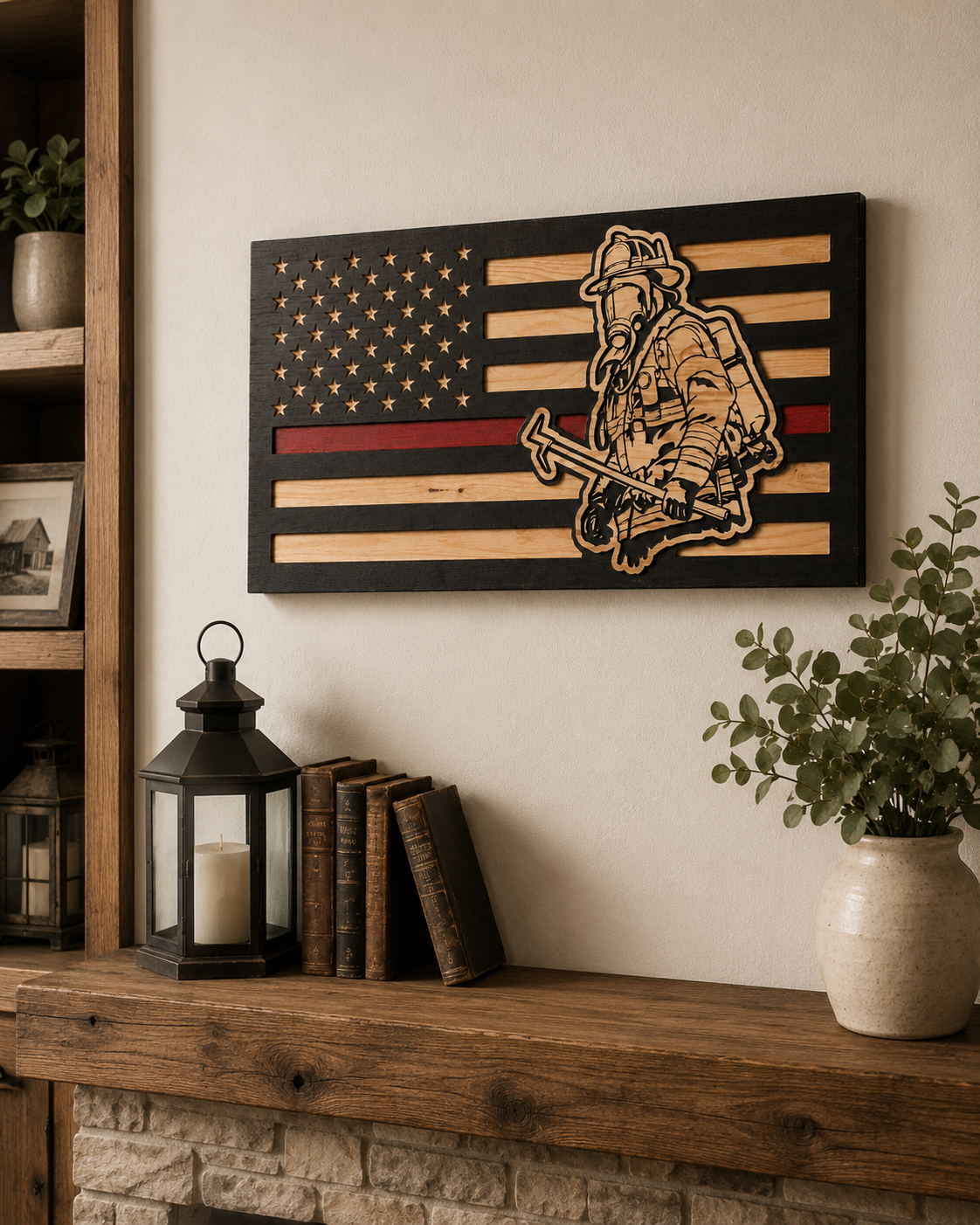 American Flag - Red Line Firefighter
