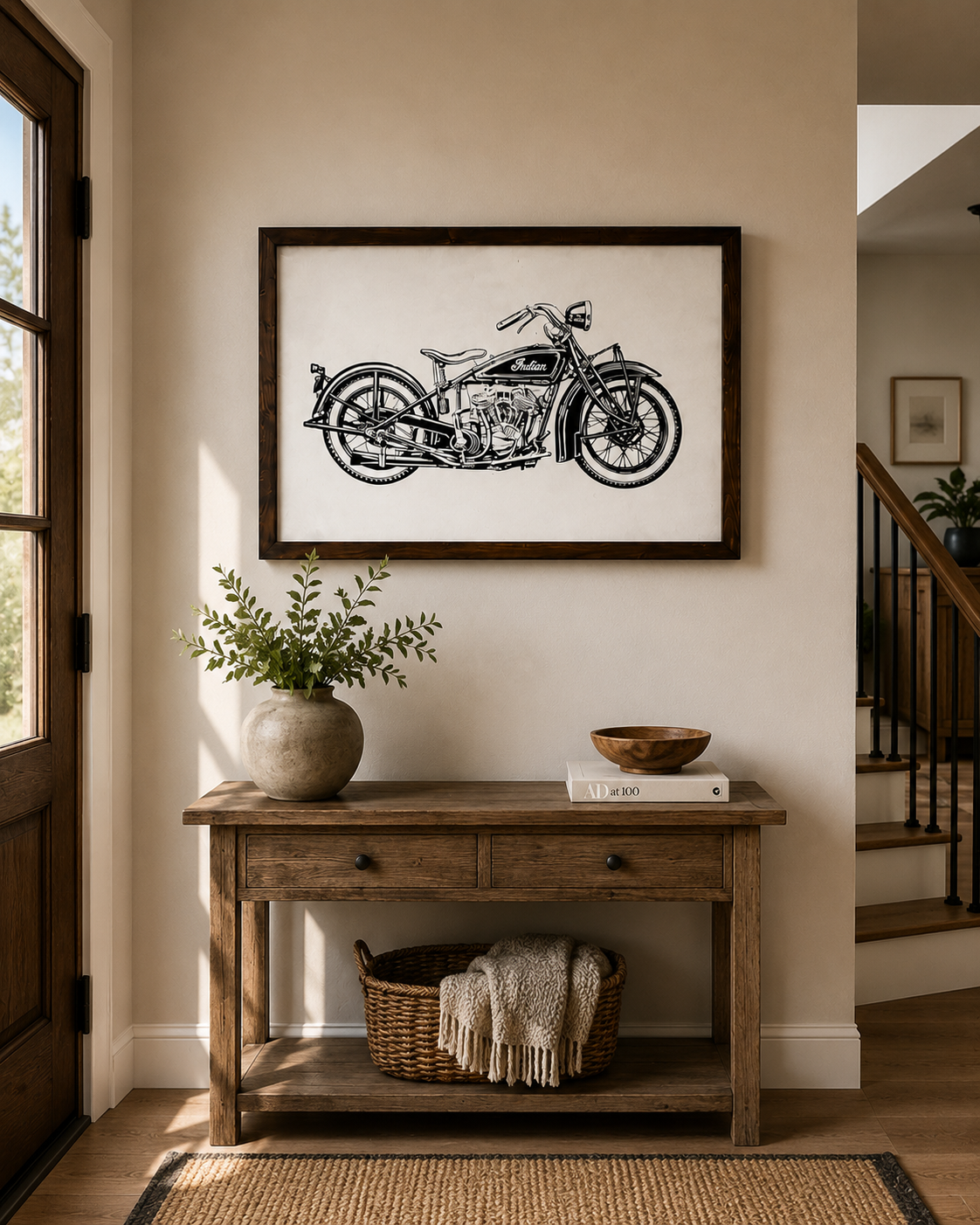 Vintage Indian Motorcycle Engraved Wood Wall Art