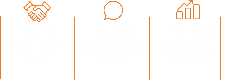 Three columns with icons and text. The first has a handshake icon and says 'Reliable' with 'We show up, communicate, and follow through every time.' The second has a speech bubble icon and says 'Responsible' with 'We provide responsive service and proactive problem-solving without delay.' The third has a bar graph with an upward trend icon and says 'Value-Driven' with 'We deliver focused solutions that maximize your investment.'