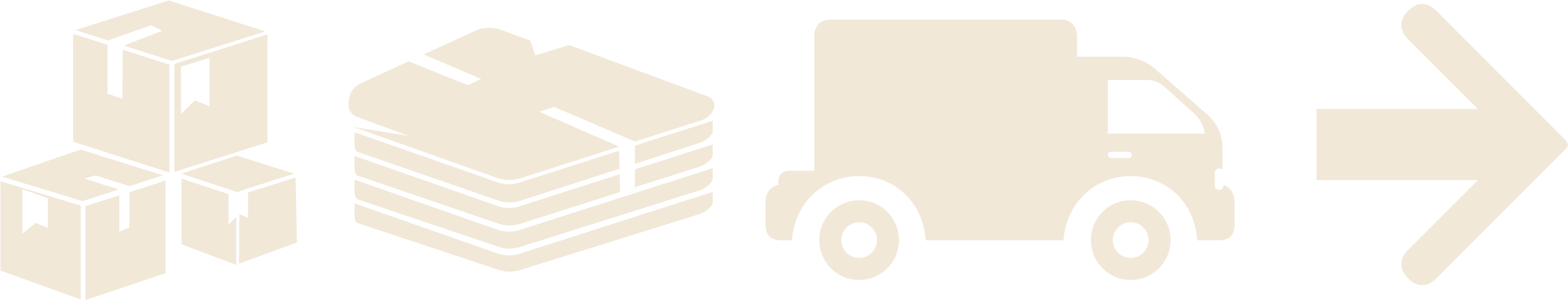 Icons of boxes, stacked paper, a delivery truck, and a right arrow.