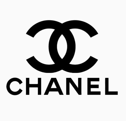 Black Chanel logo with interlocking double C's above the word 'CHANEL' in bold letters.
