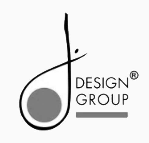 Logo of a design group featuring a stylized musical note with a circular element, the words 'Design Group', and a horizontal line.