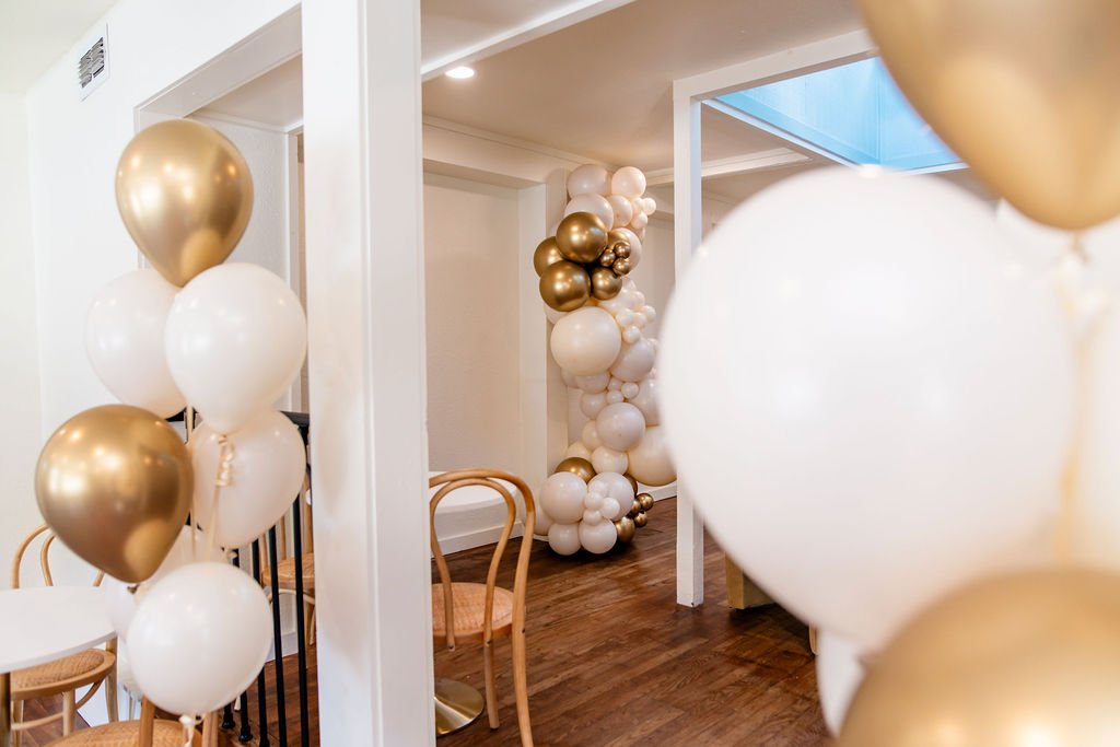 Balloon garland inside Leigh's event venue