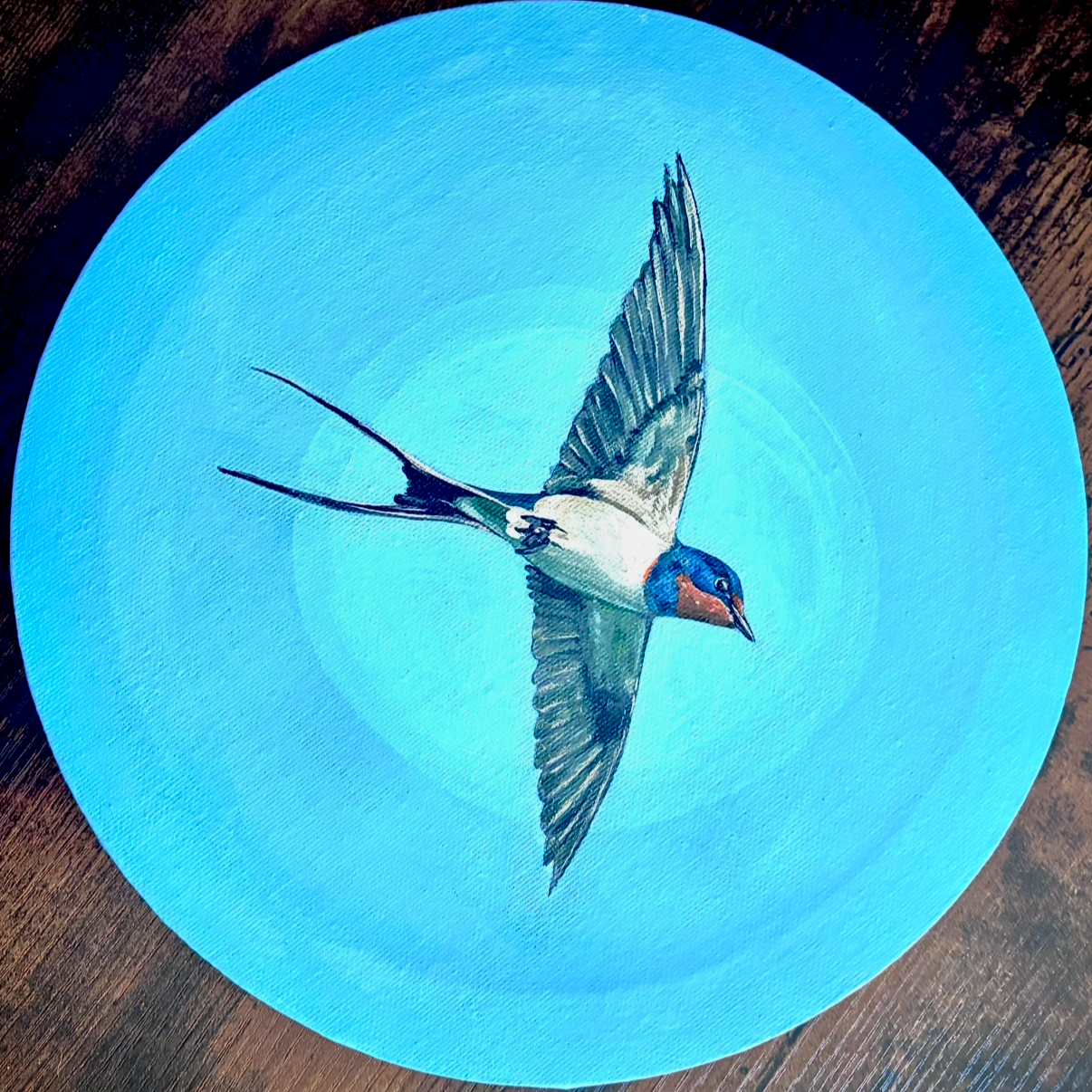 Between here and home
A barn swallow in flight, created to capture the grace, speed, and precision of one of natures most skilled travelers. Suspended against a blue sky, the bird becomes a symbol of movement, migration, and instinct to return. Throu