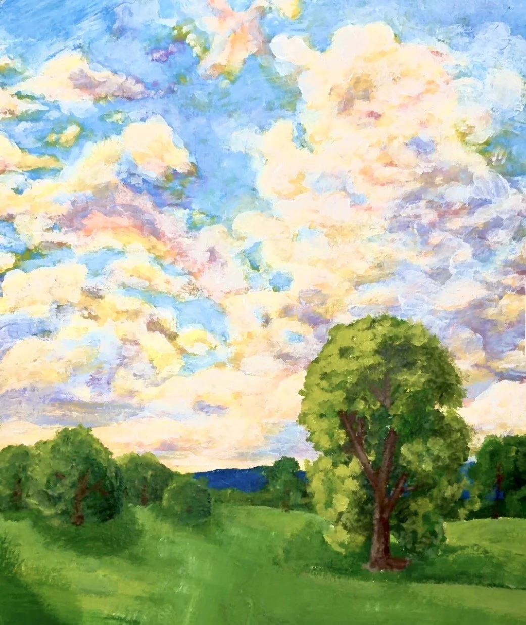 Sky’s That Revive 
This painting was inspired by the endless Florida sky stretching over an endless cow pasture. I wanted to capture the feeling of the start of the perfect sunset that’s gone to soon. I tried to preserve the moment of watching ordina