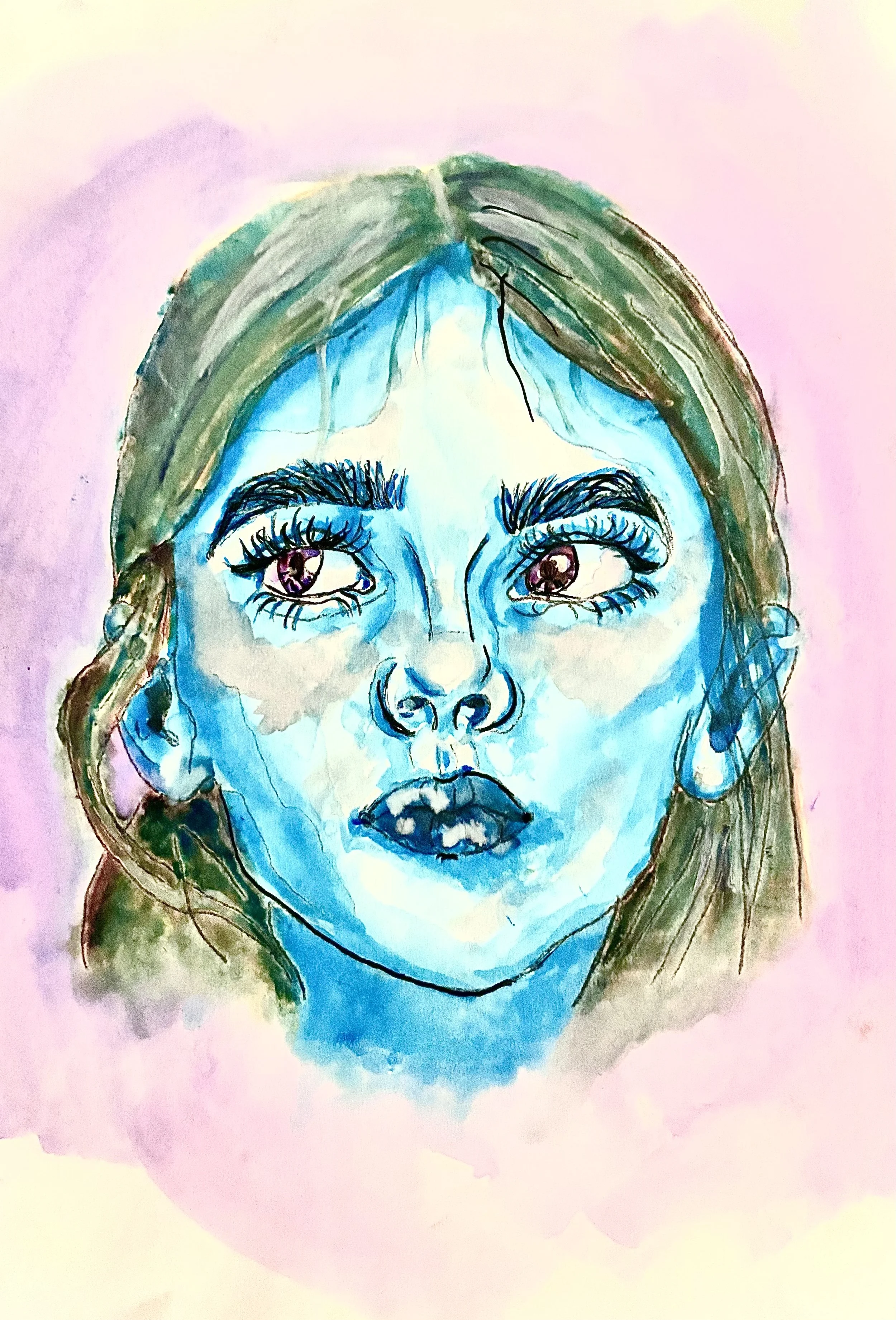 Becoming.
She’s between innocence and experience, this portrait captures a moment of realization. The vibrant colors and searching expression reflect the way a single thought, or dream can alter the direction of a life. 