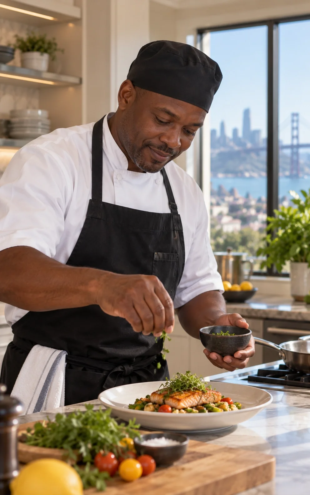 Private chef preparing a fresh meal in a luxury San Francisco home