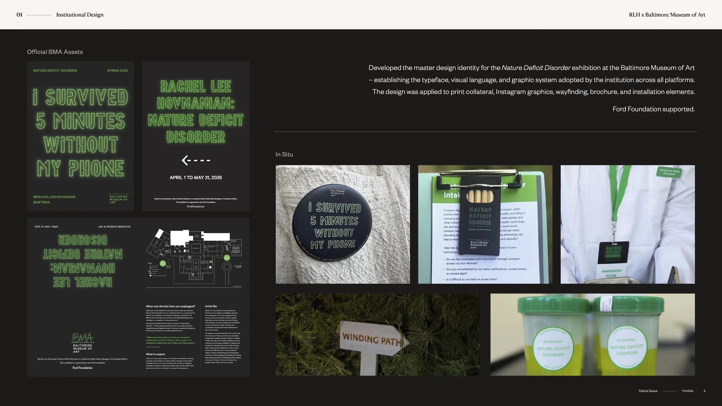 Exhibition design system featuring posters, signage, badges, and environmental graphics.