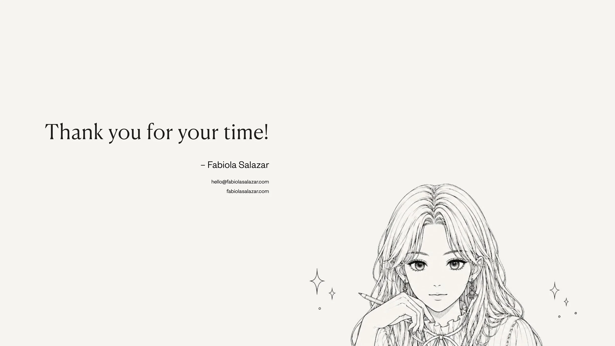 Thank-you page from Fabiola Salazar’s creative direction and design portfolio.