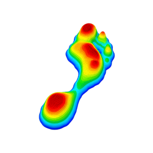 Colorful heatmap of a footprint with red, yellow, green, and blue areas indicating different temperature regions.