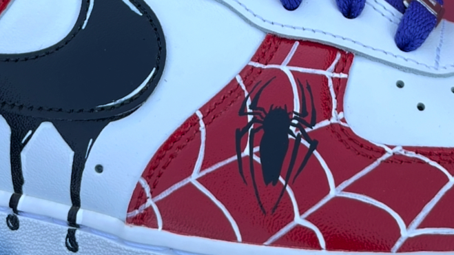 Hand-painted Spider-Man themed custom sneaker by One Sole