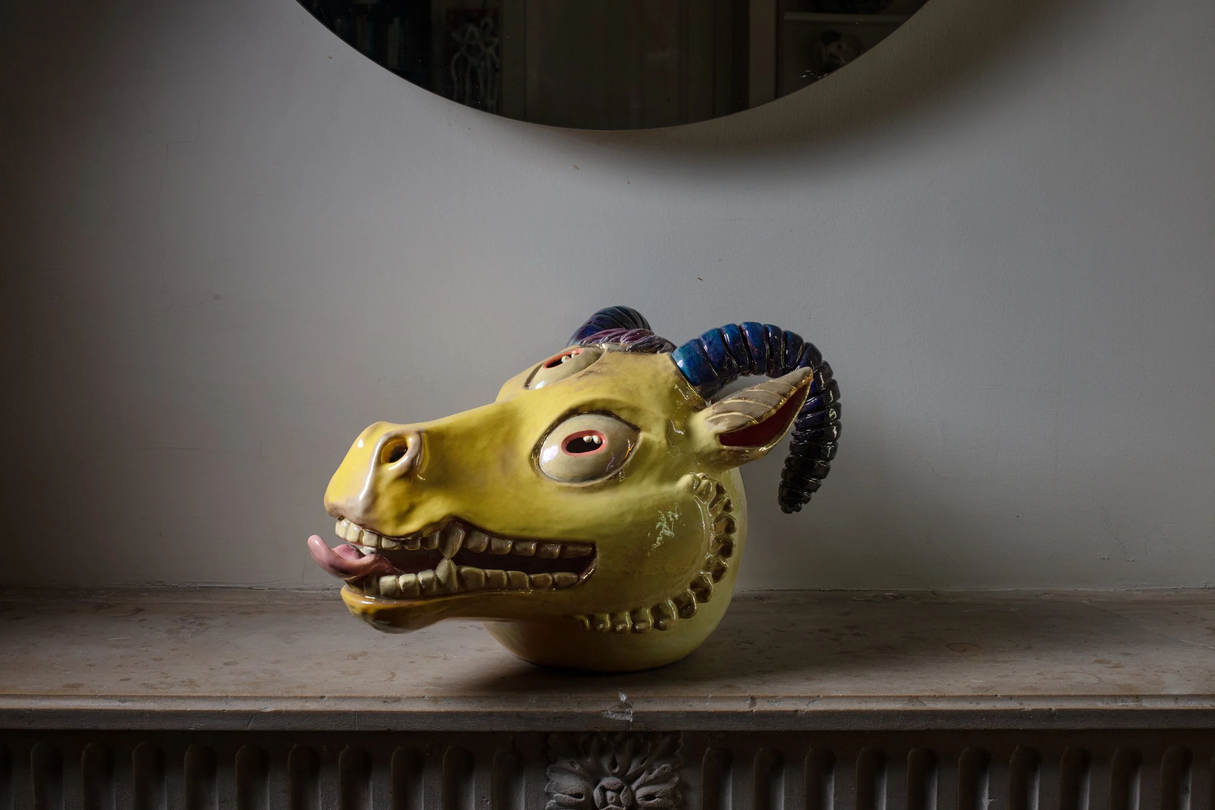 Shardul I Ceramic, Underglaze, In-glaze lustre I 11 x 16 x 11 in I 2025 I Photo credit: Anthony Girardi