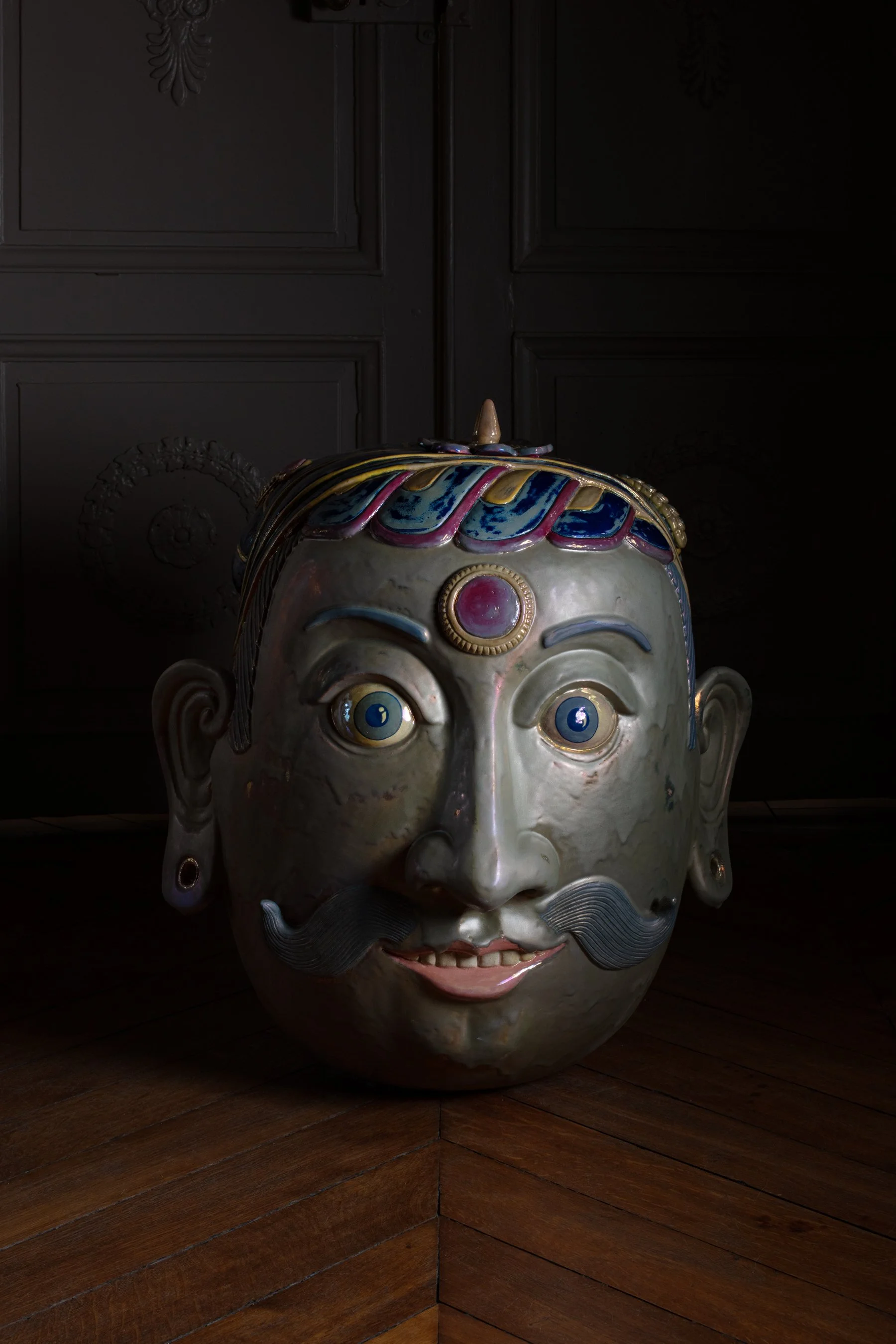 Guardian Wrestler I Ceramic, Underglaze, In-glaze lustre I 25 x 21 x 21.5 in I 2025 I Photo credit: Anthony Girardi