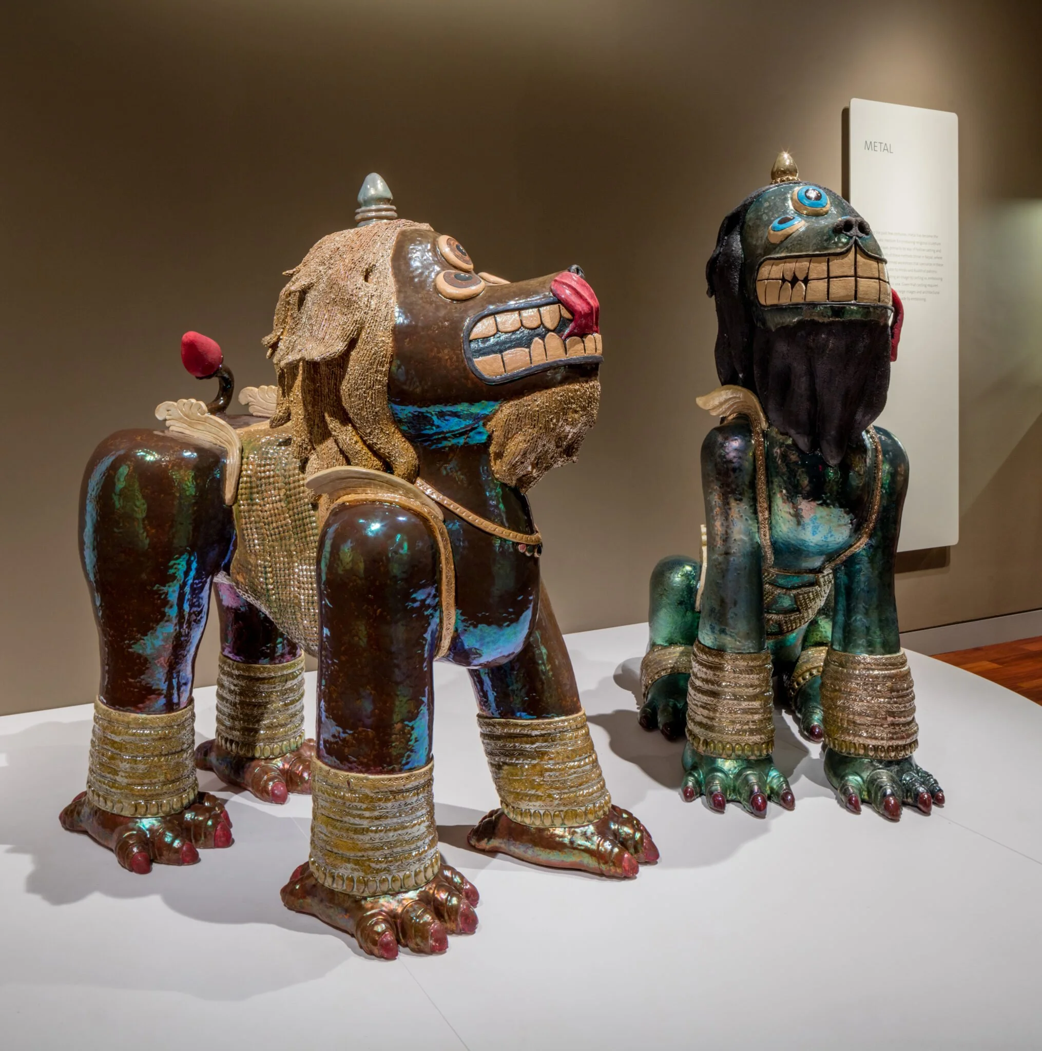 The Female and Male Guardian Simha-Dog I Ceramic, Underglaze, In-glaze lustre I 2022-2023 I Photo by Dave De Armas