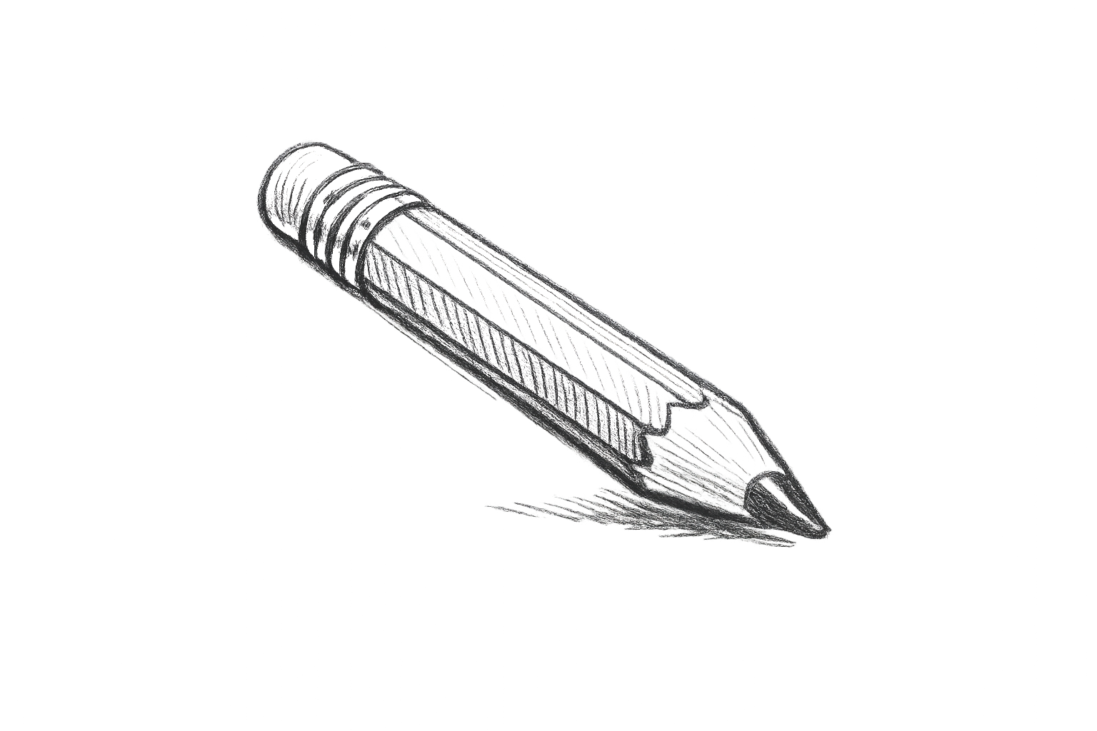Sketch of a retractable silver and black fountain pen on a black background.