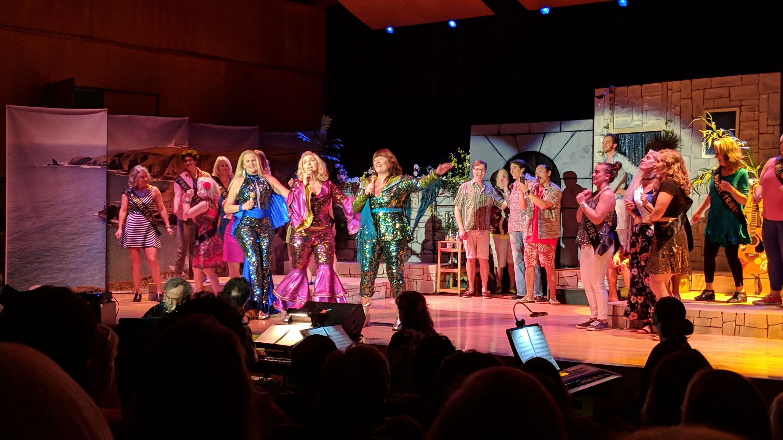 CGOA Stages Theater actors and actresses singing and performing Mama Mia at Bingen Theater
