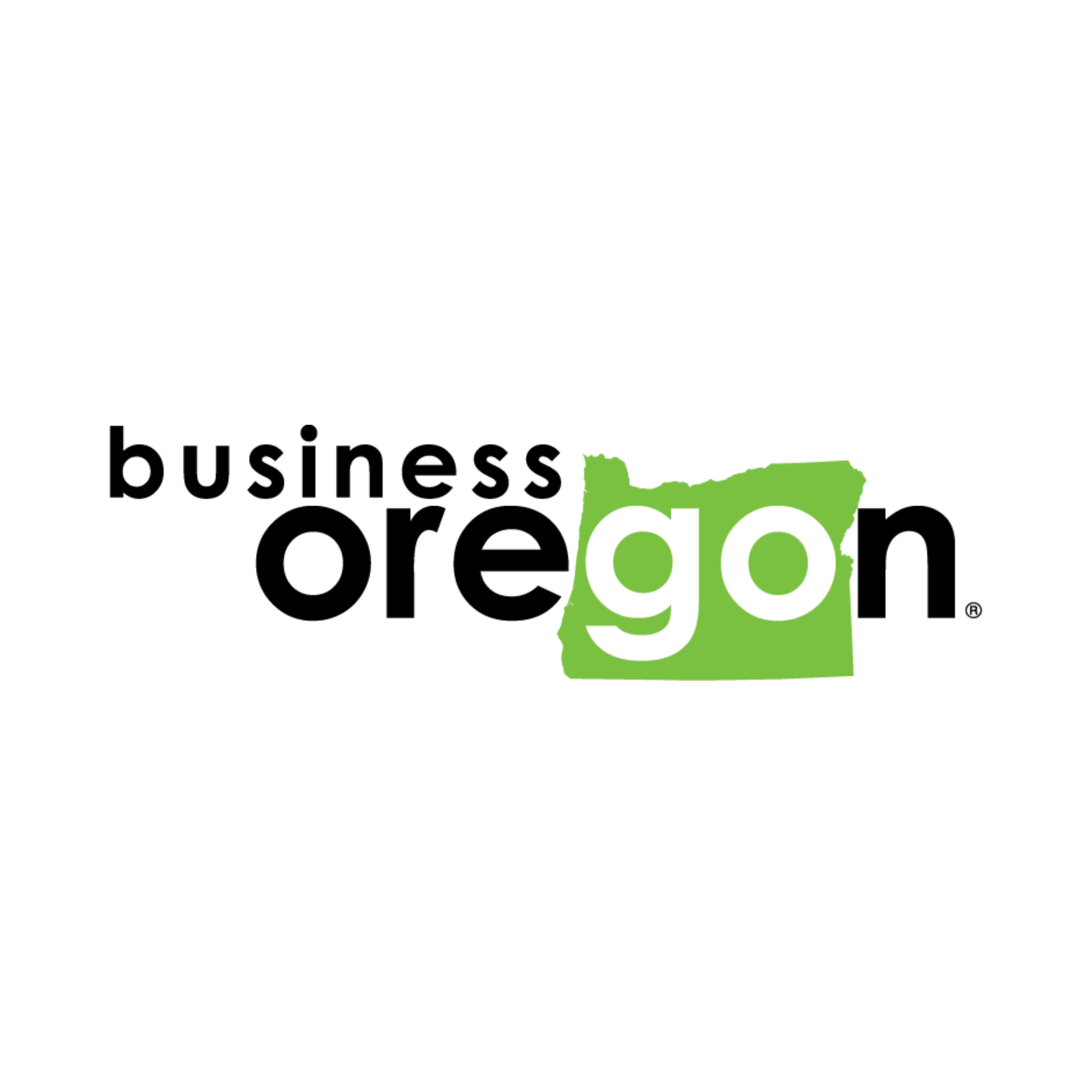 Logo for Oregon Business Association with the word 'Oregon' in black and green, with a green silhouette of the state of Oregon.