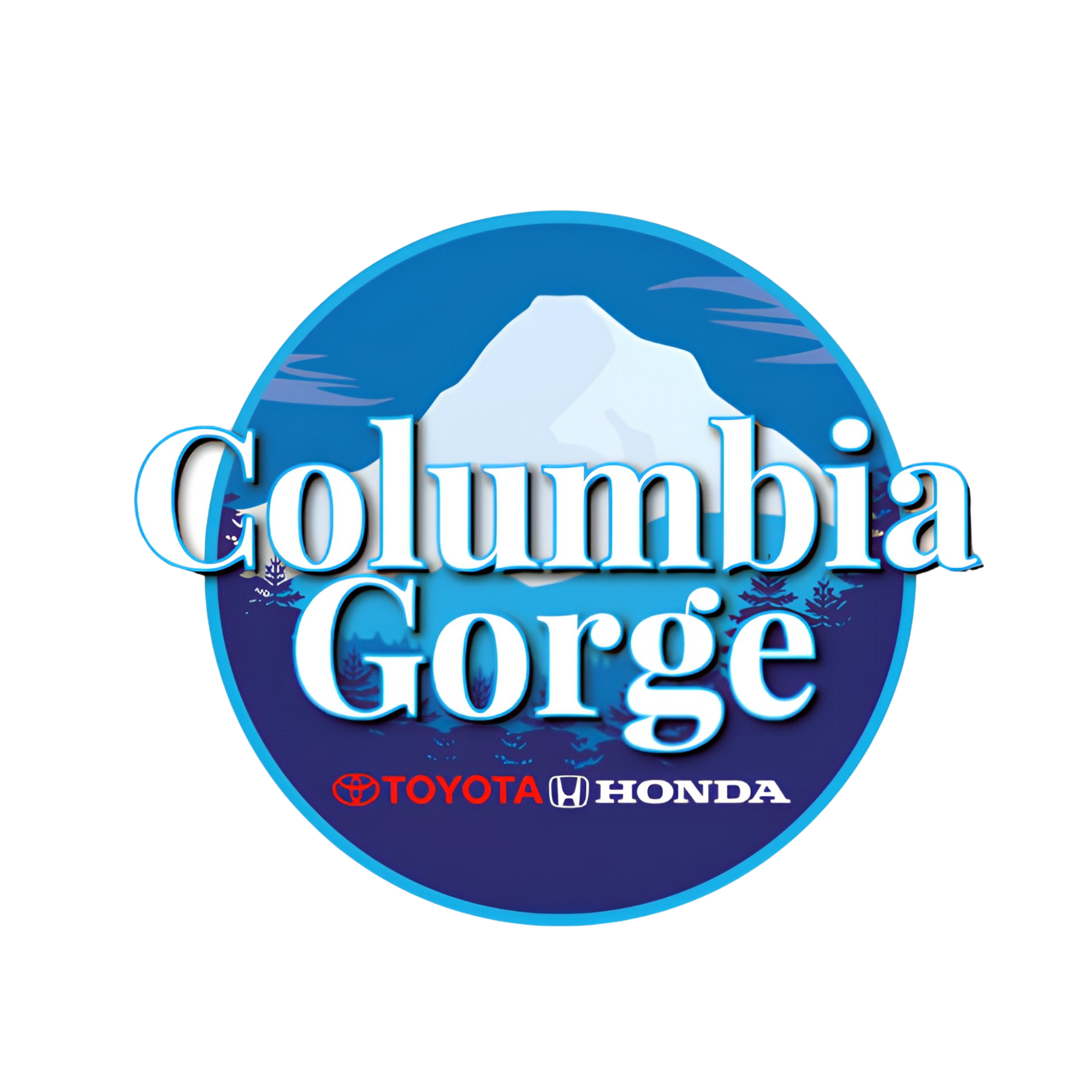 The image features a blue circular logo with a mountain and snowflake design, and the text 'Columbia' across it. Below, there are logos of Toyota and Honda, indicating automotive brand sponsorship or affiliation.