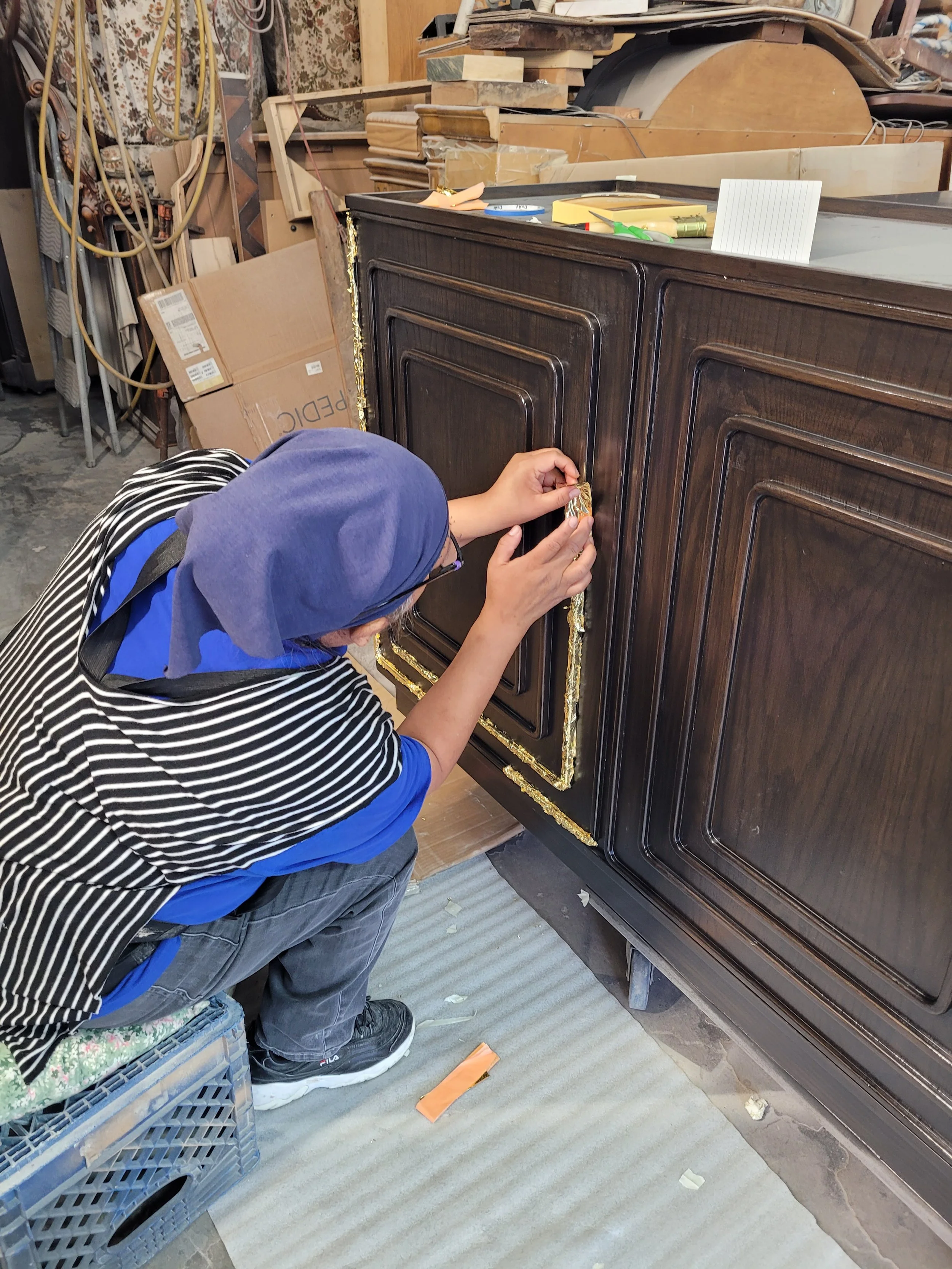 luxury-custom-console-cabinet-dark-wood-gold-trim(progress).jpg