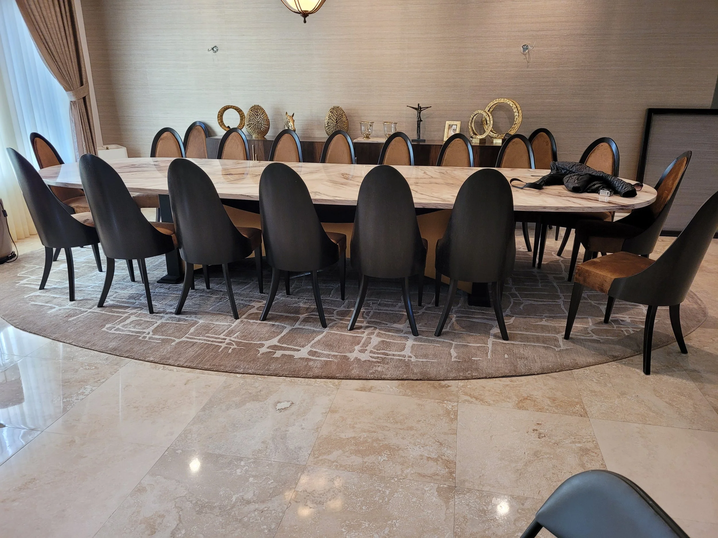 Extra Long Dining Table - Rounded Dining Chairs
