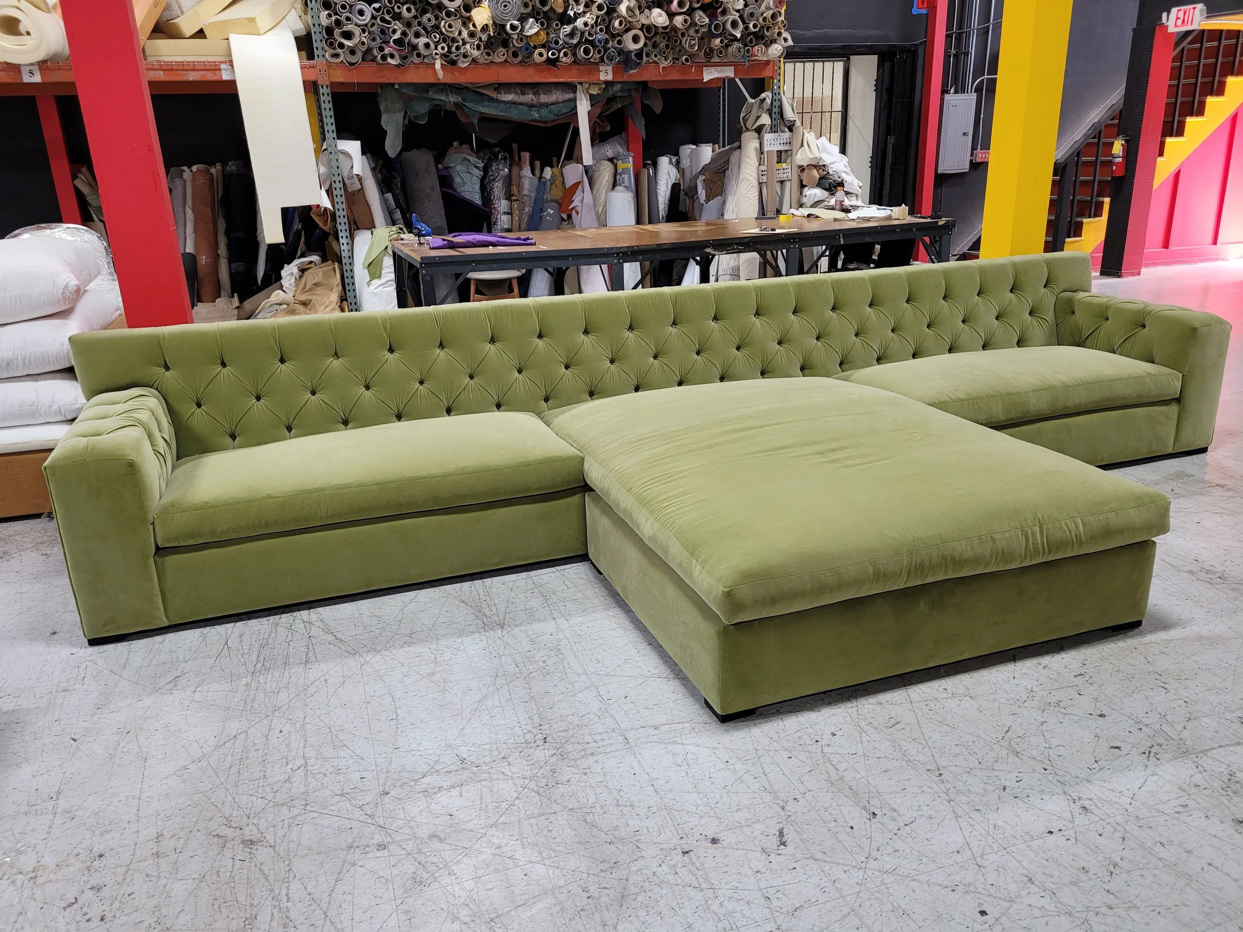 Olive Green tufted velvet sectional with ottoman.jpg