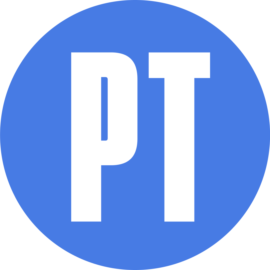 PT icon on a blue circular background