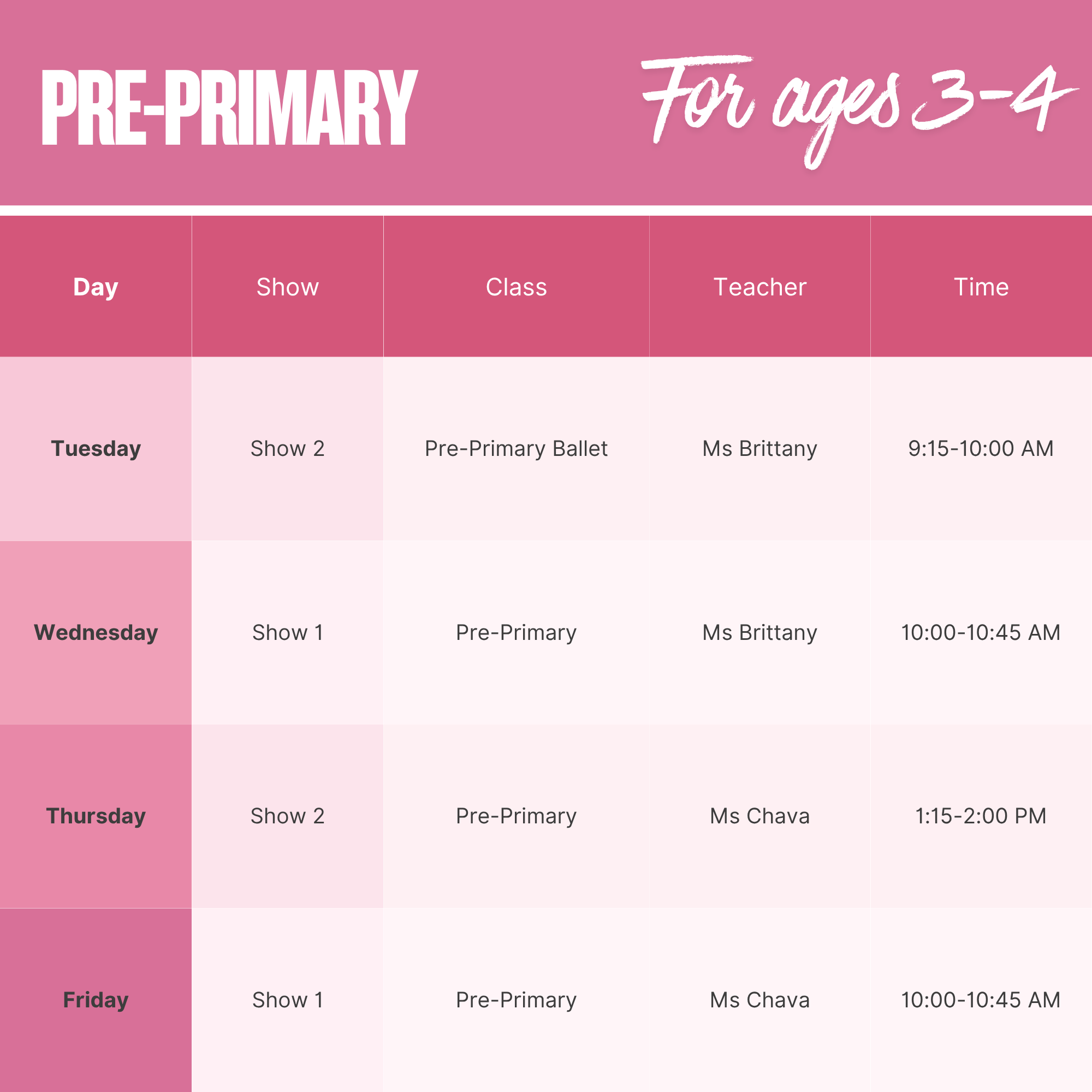 Pre-Primary for ages 3-4