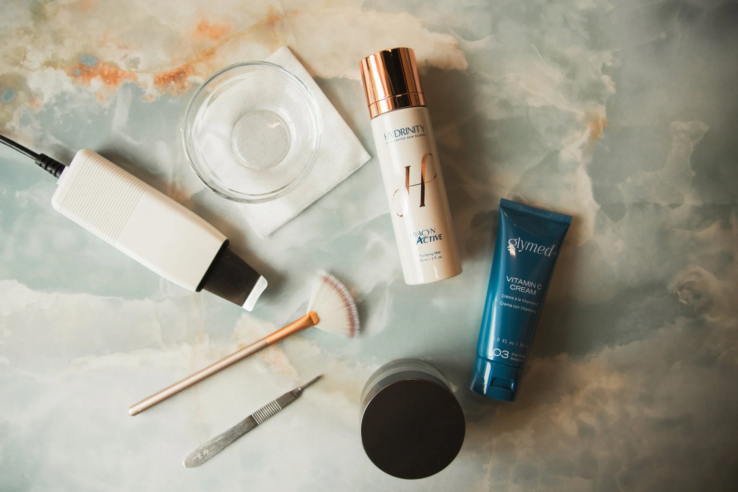 Medical-grade skincare products used to build personalized skincare routines for hydration, skin health, and long-term results at NYBGC.