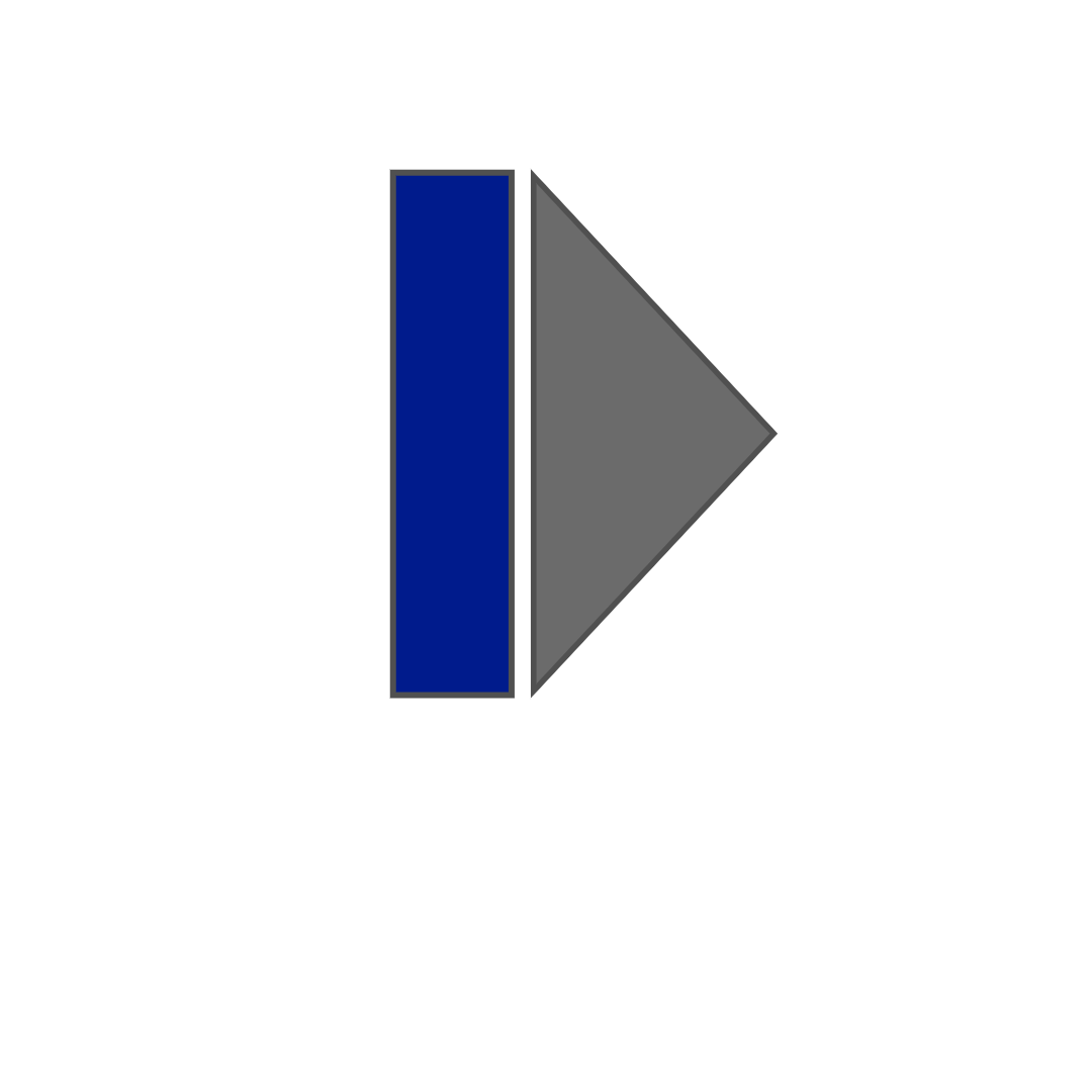 Black and gray play button icon with a vertical black rectangle and a right-pointing gray triangle.