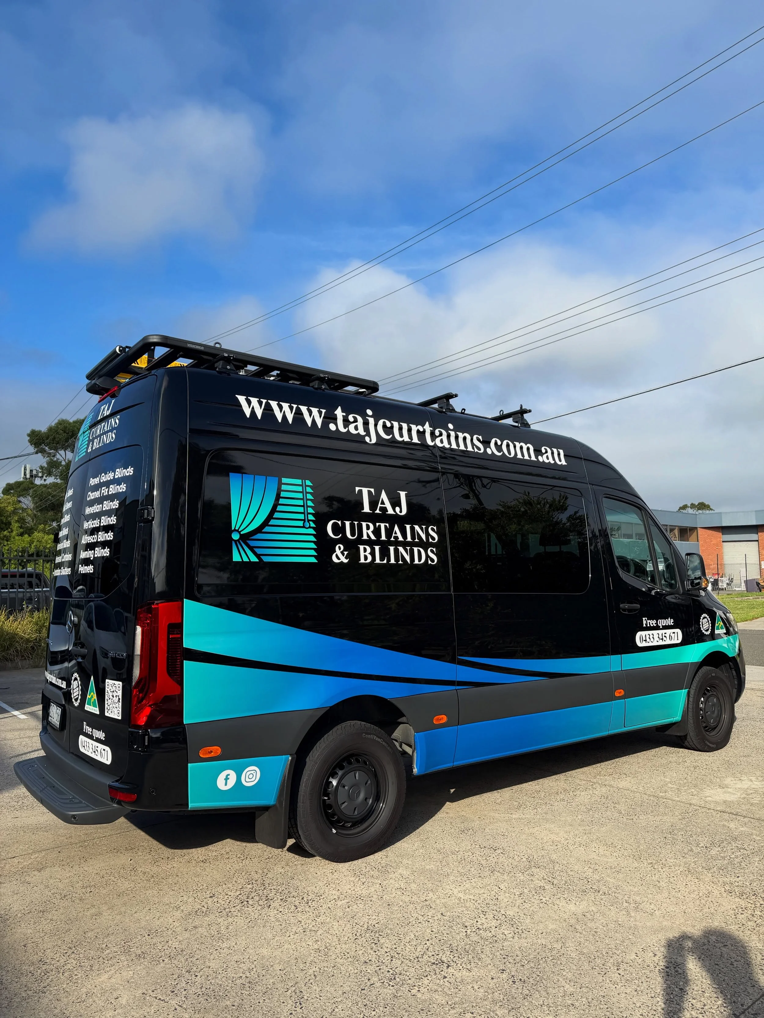 Fresh wrap for Taj Curtains &amp; Blinds 💙

This van was a great example of a business owner who genuinely takes pride in what they do. The vehicle was kept in immaculate condition and even the internal setup was beautifully thought out and organise