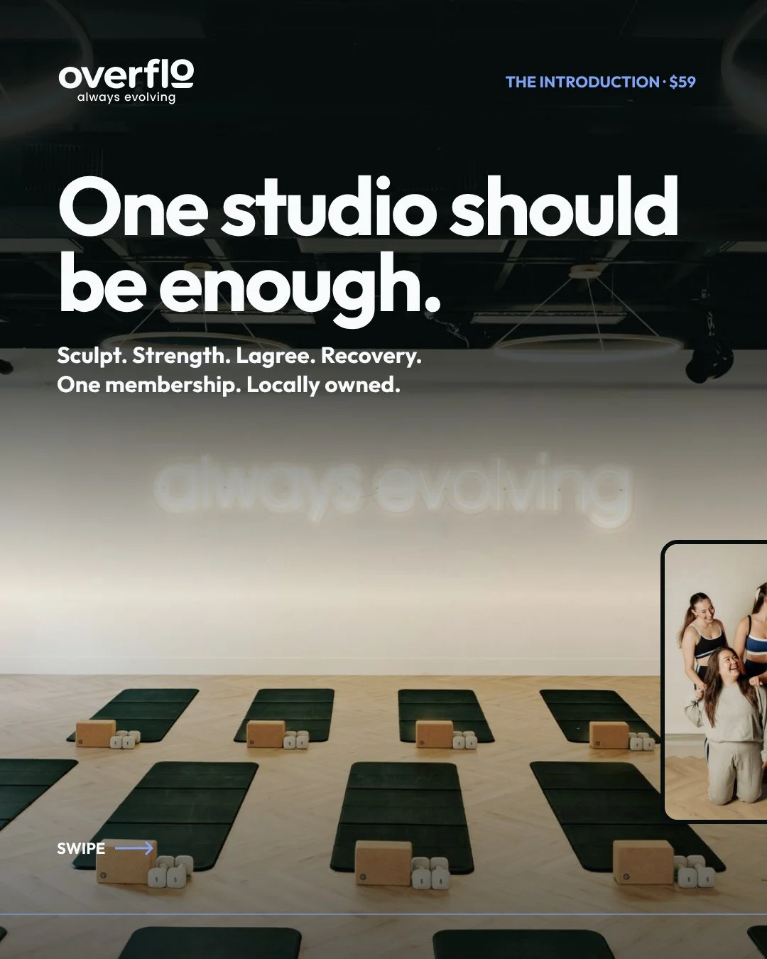 14 days. Every class. $59.⁠
⁠
The Introduction gets you unlimited classes for 14 days, so you can try everything we teach: Sculpt in our 90&deg; room, kettlebell strength, Lagree on Charlotte&rsquo;s only Mini Pros and breathwork to recenter. ⁠
⁠
You