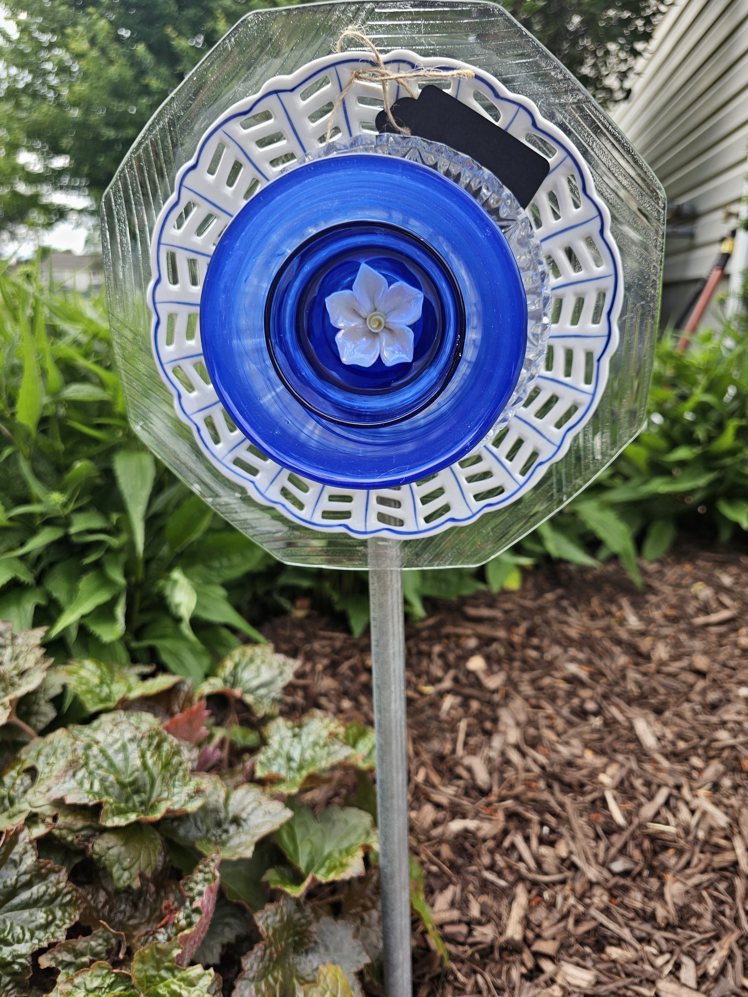 Blue and white glass flower
