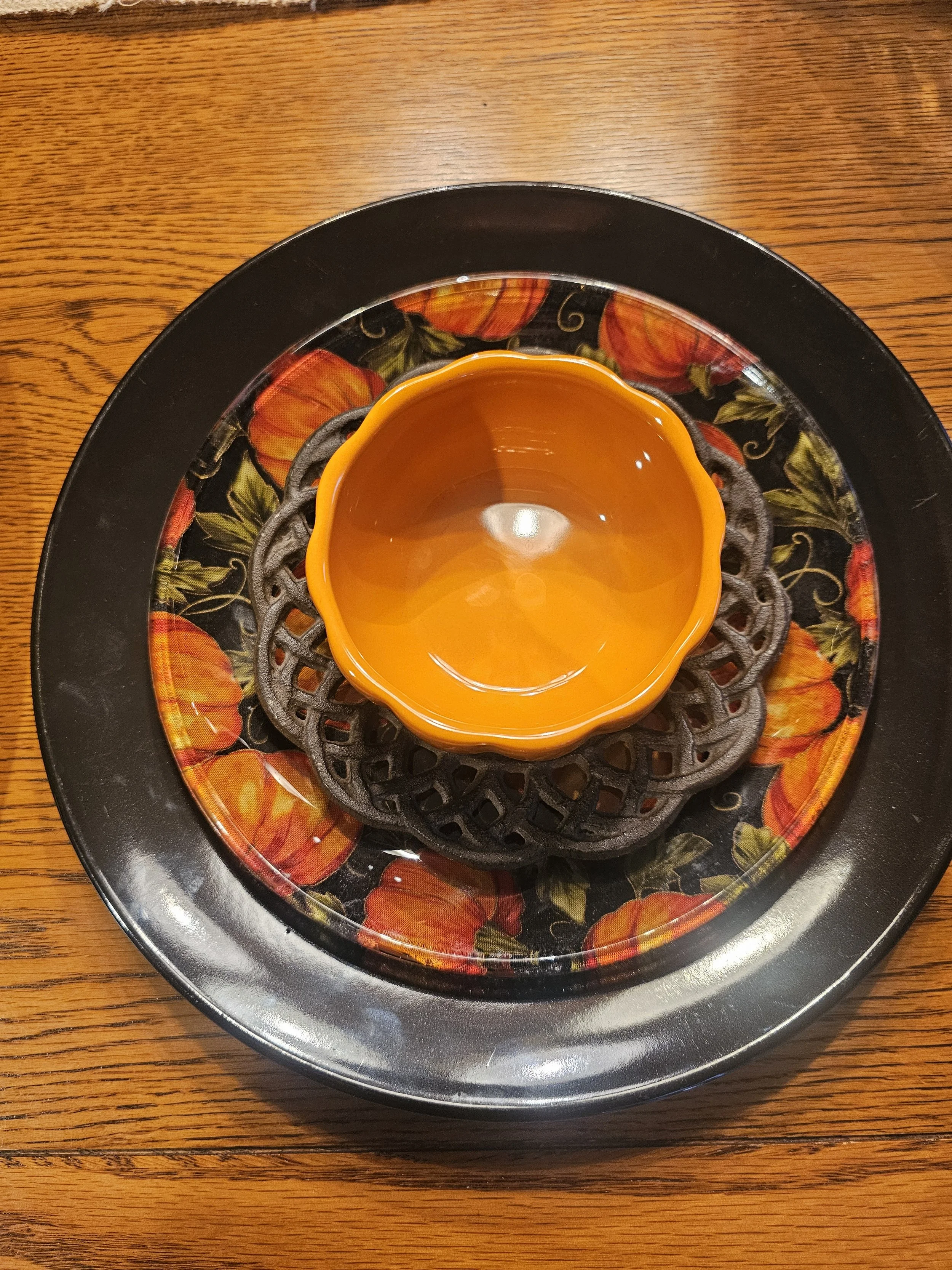 Harvest collection  black and orange centerpiece with candle holder