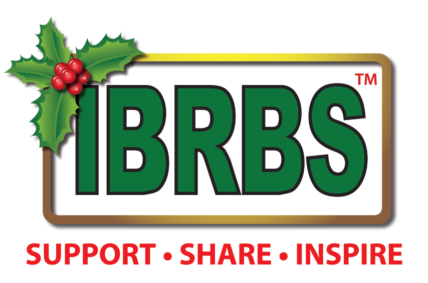 A logo for 'I BRBS' decorated with holly and berries, featuring the words 'Support Share Inspire' in red at the bottom.