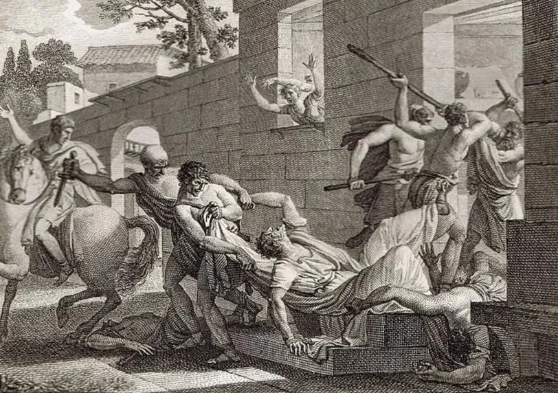 Copper engraving of the death of Clodius