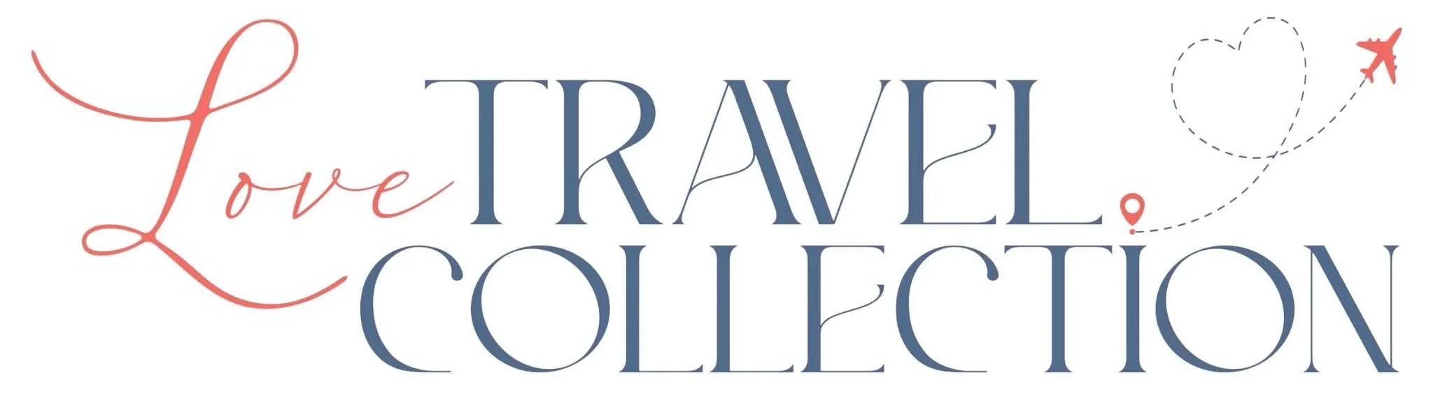 Text reading "Love Travel Collection" with a heart shape and airplane icon.