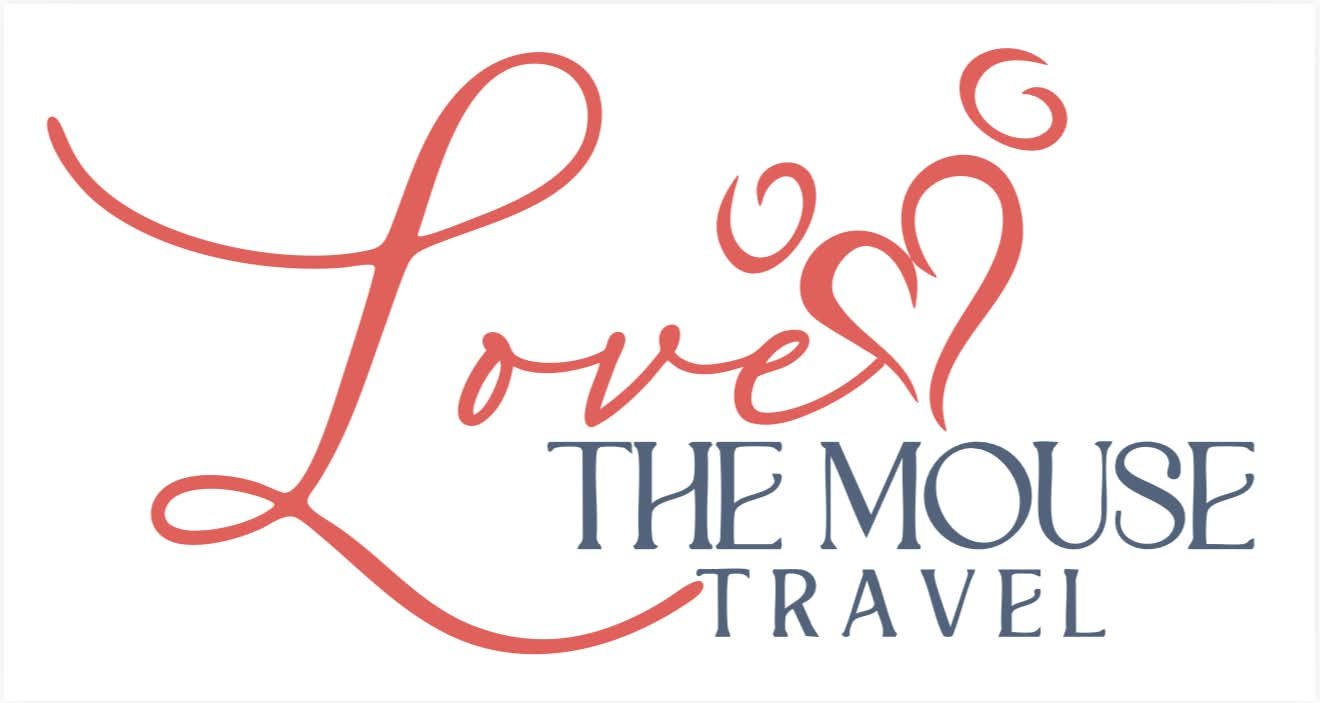 Logo with the hashtag #LOVE, illustrated with a stylized mouse tail in the shape of a heart, and text that reads "Love the Mouse Travel."