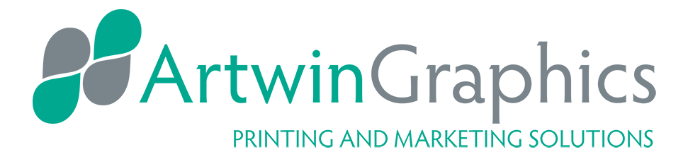 Artwin Graphics logo with stylized teal and gray graphic and the text "Artwin Graphics" and "Printing and Marketing Solutions" in teal underneath.