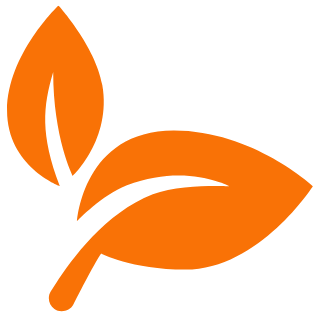 A stylized orange leaf design with two leaves and a stem.