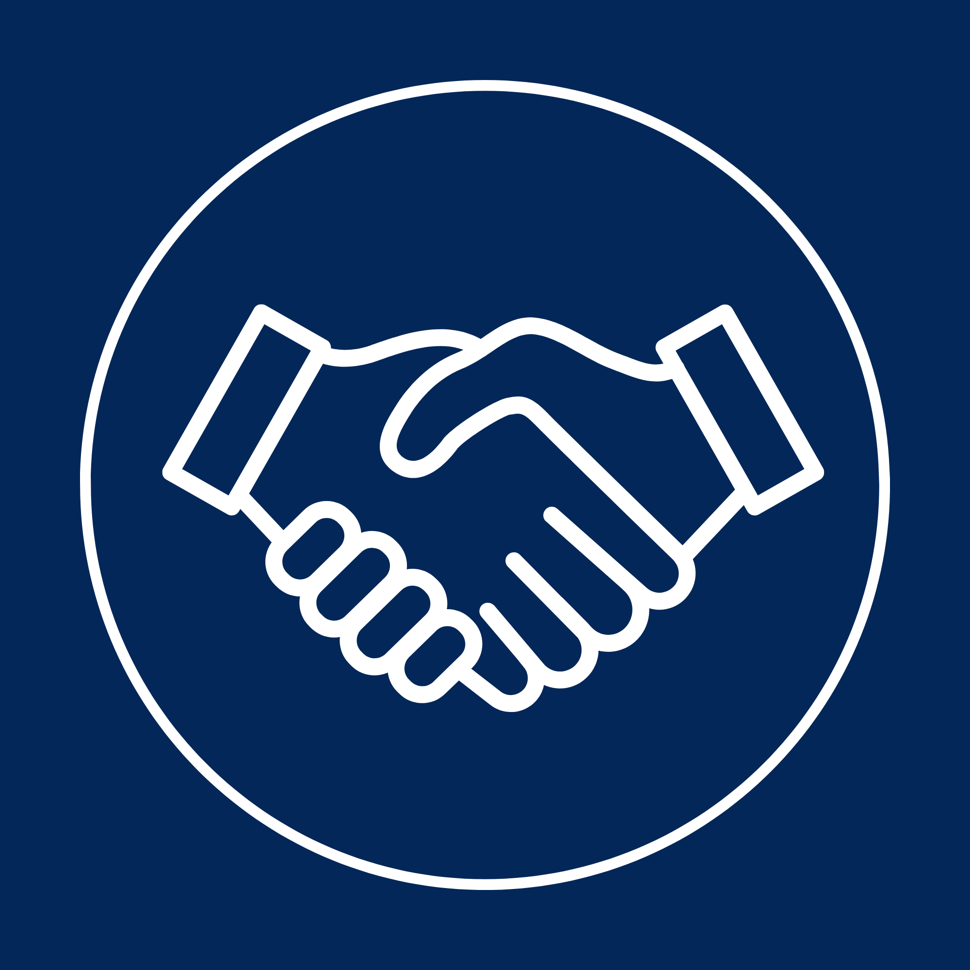 Handshake icon representing trust, long-term mortgage partnerships, and dedicated financial guidance for families.