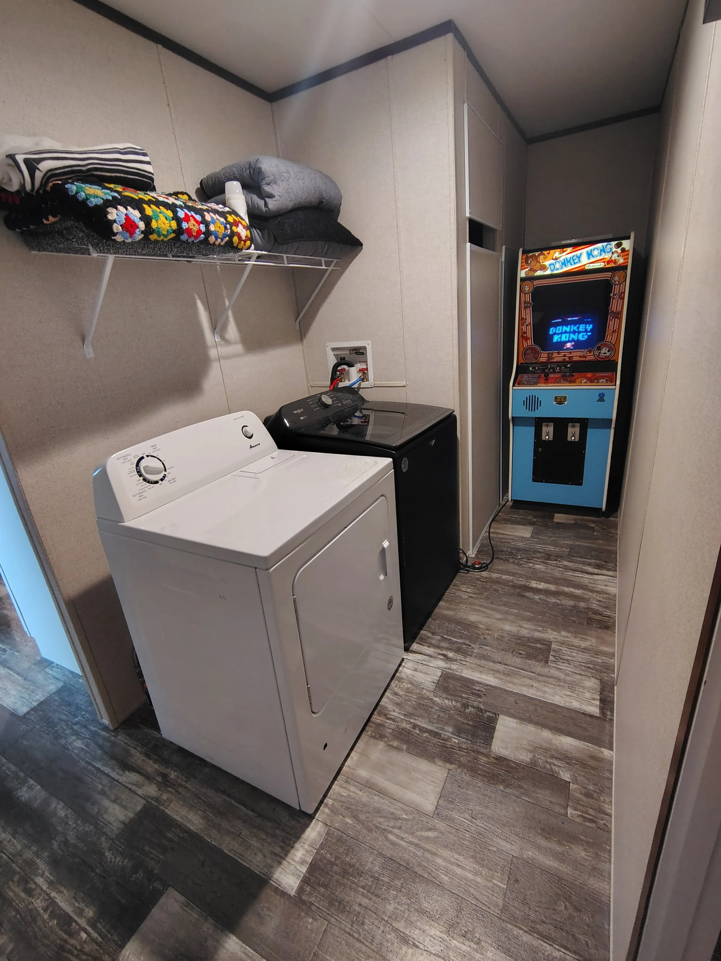 Extra blankets are always available in the laundry room. Be sure to check out the upright original Donkey Kong cabinet as well.