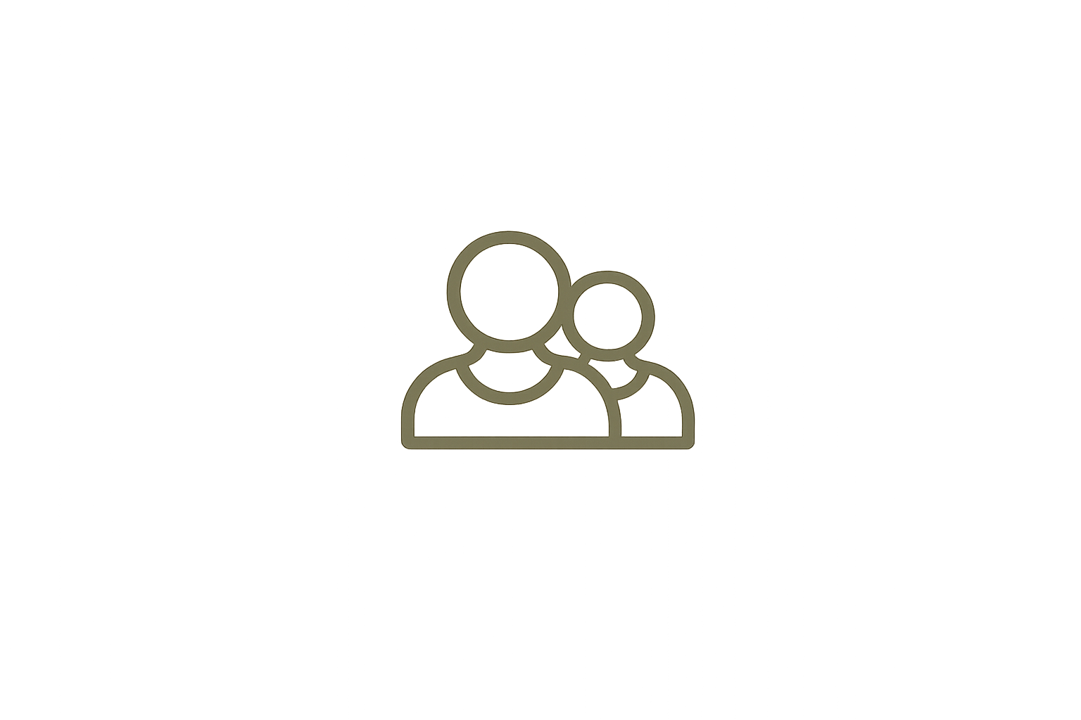 Ícono de dos perfiles humanos simplificados, uno en primer plano y otro en segundo plano, en color beige sobre fondo negro.
