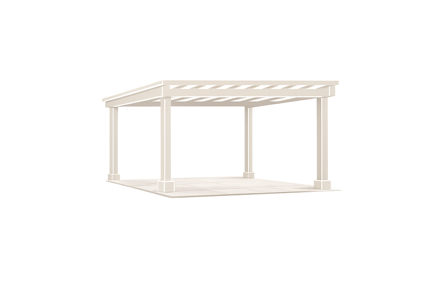 Modelo de estructura de pérgola blanca en superficie de baldosas.
